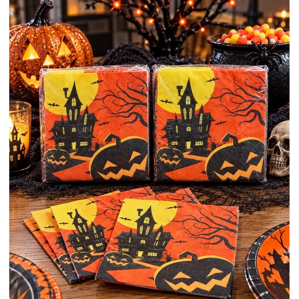 Vintage Party Creations Haunted Night Halloween Napkins 2x16 Packs NOS 32 Total